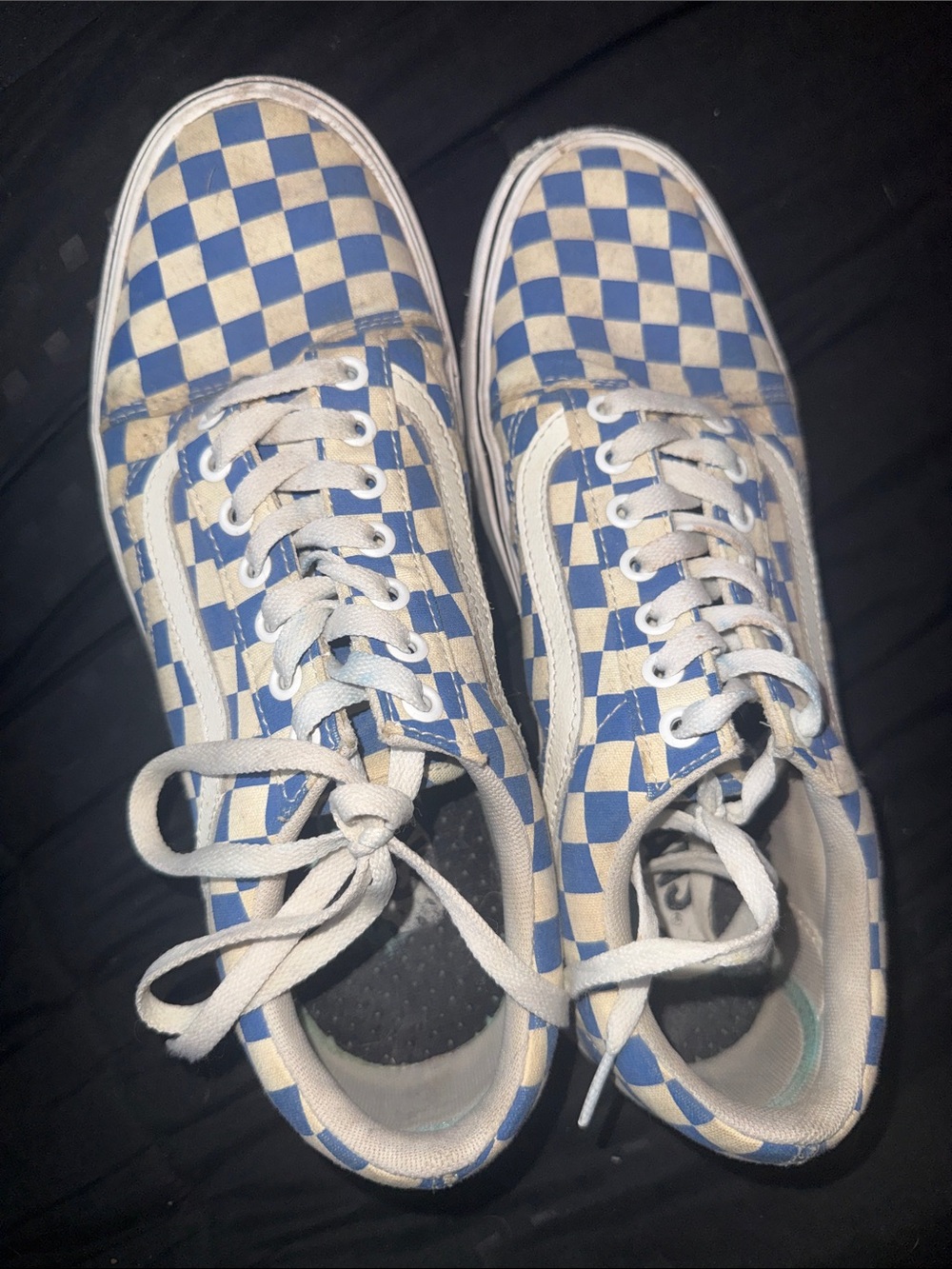 Blue and Cream Checkerboard Lace-Up Sneakers